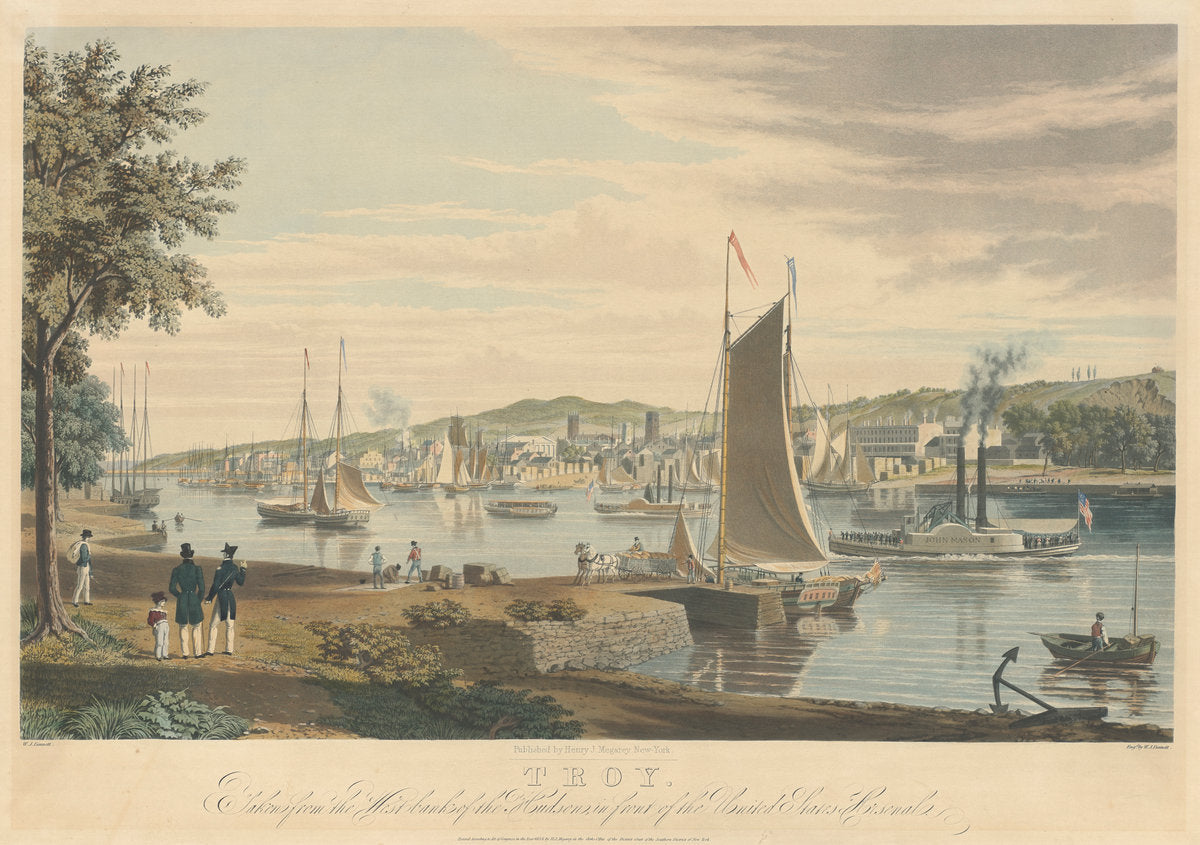 Troy: Taken from the West Bank of the Hudson in front of the United States Arsenal by William James Bennett (American, born England, 1787 - 1844), 16X12"(A3)Poster Print