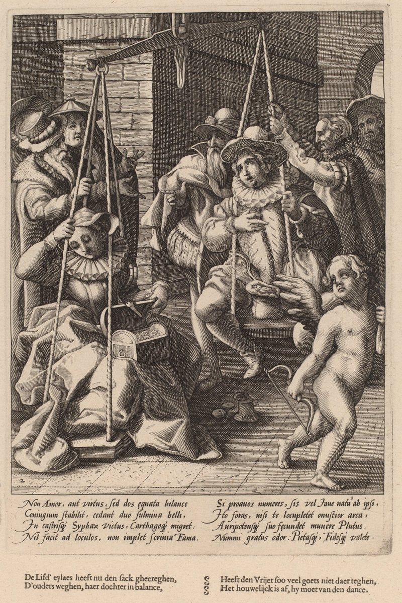 The Scales of Marriage by Workshop of Hendrick Goltzius, after Karel van Mander I (Dutch, 1558 - 1617), 16X12"(A3)Poster Print