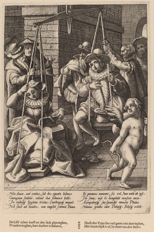 The Scales of Marriage by Workshop of Hendrick Goltzius, after Karel van Mander I (Dutch, 1558 - 1617), 16X12"(A3)Poster Print