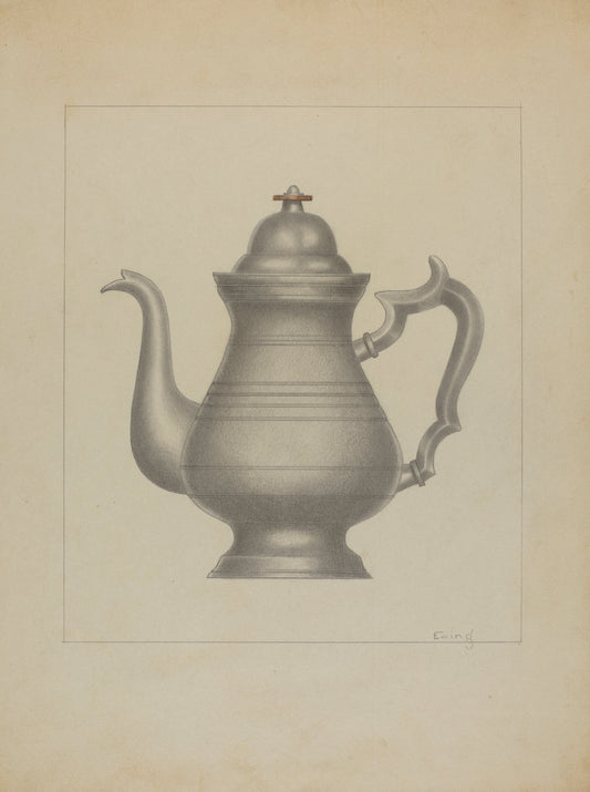 Pewter Coffee Pot by Burton Ewing (American, active c. 1935), 16X12"(A3)Poster Print