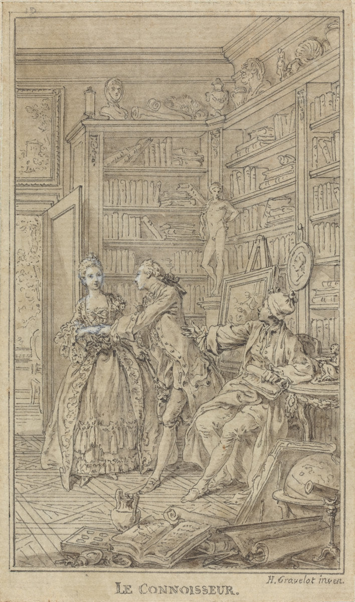 Le Connoisseur by Hubert François Gravelot (French, 1699 - 1773), 16X12"(A3)Poster Print
