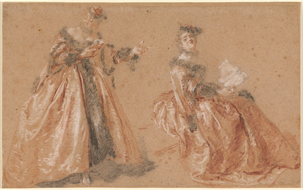 Two Elegant Women in Polish Dress by Nicolas Lancret (French, 1690 - 1743), 16X12"(A3)Poster Print