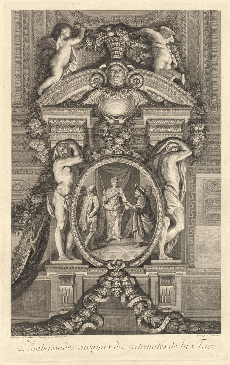 Ambassades envoyées des extrêmités de la Terre (Embassies Sent from the Extremities of the Globe) [pl. 15] by Jean-Baptiste Massé (designer) and Pierre Soubeyran (engraver) after Charles Le Brun (French, 1687 - 1767), 16X12"(A3)Poster Print