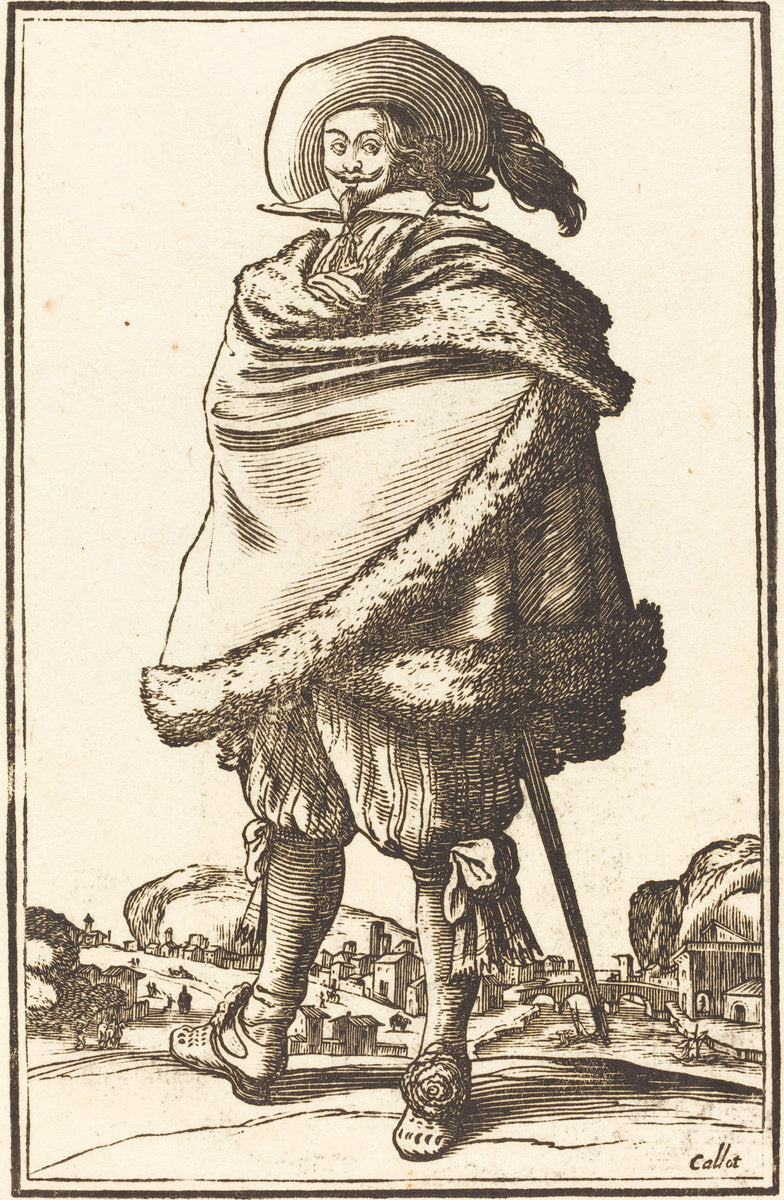 woodcut by after Jacques Callot (Noble Man Wrapped in a Mantle Trimmed with Fur), 16X12"(A3)Poster Print