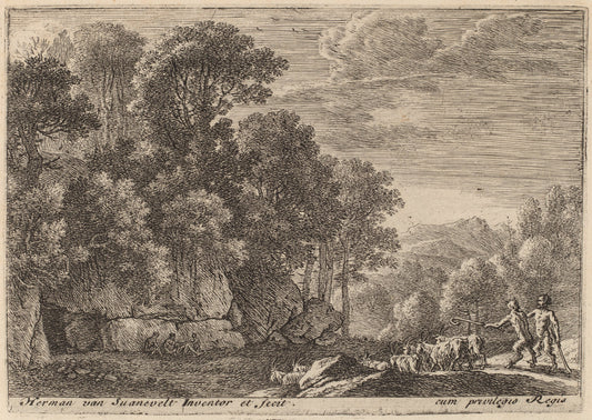 Two Satyrs Tending a Flock of Goats by Herman van Swanevelt (Dutch, c. 1600 - 1655), 16X12"(A3)Poster Print