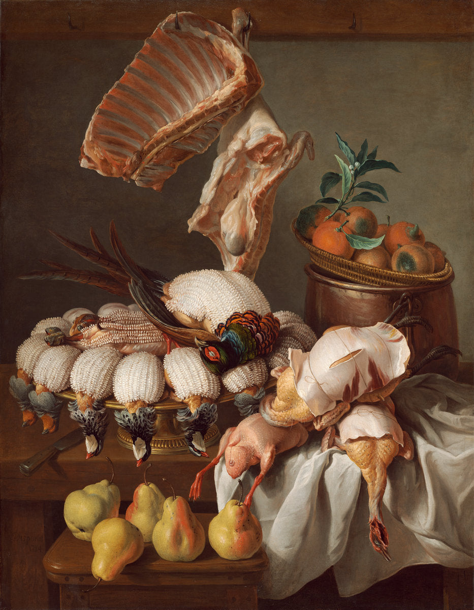 Still Life with Dressed Game, Meat, and Fruit by Alexandre-François Desportes (French, 1661 - 1743), 16X12"(A3)Poster Print