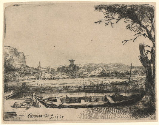 Canal with a Large Boat and Bridge by Rembrandt van Rijn (Dutch, 1606 - 1669), 16X12"(A3)Poster Print