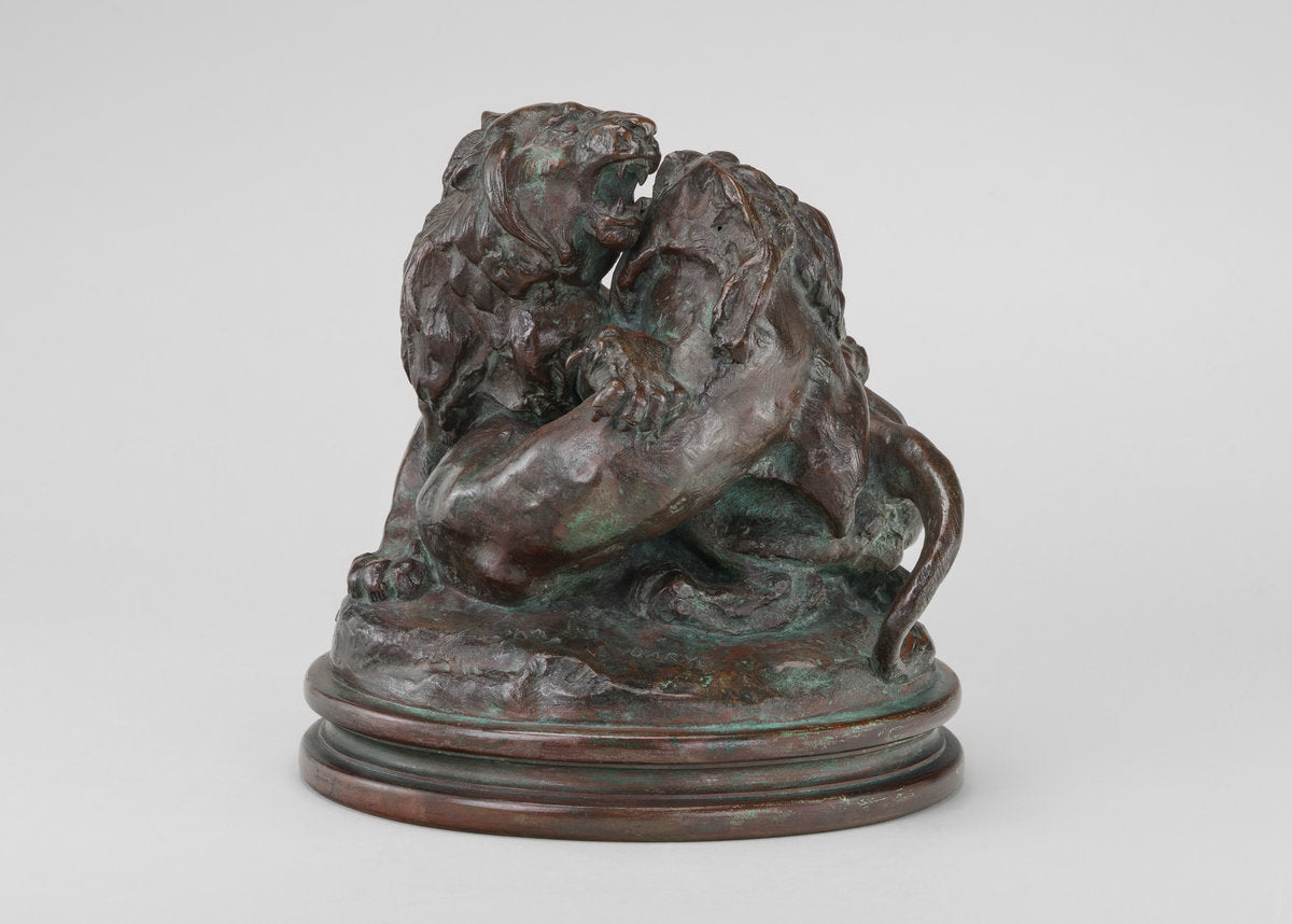 Two Young Lions by Antoine-Louis Barye (French, 1795 - 1875), 16X12"(A3)Poster Print