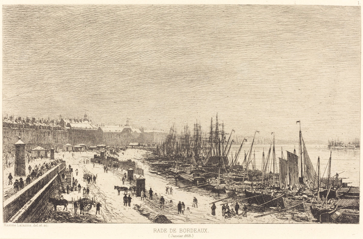 Rade de Bordeaux by Maxime Lalanne (French, 1827 - 1886), 16X12"(A3)Poster Print