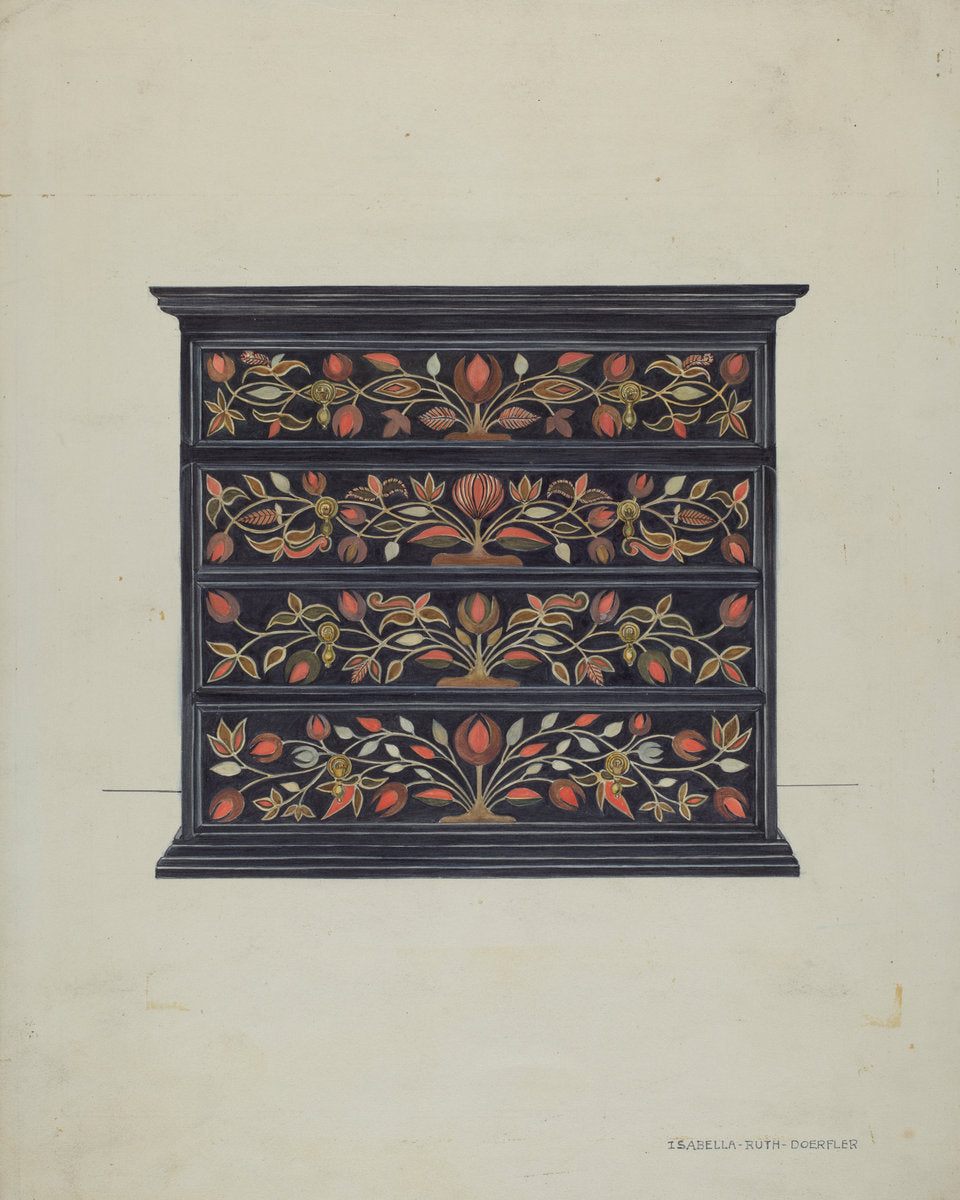 Painted Chest of Drawers by Isabella Ruth Doerfler (American, active c. 1935), 16X12"(A3)Poster Print
