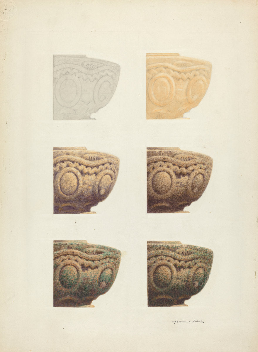 Technique Demo (Architectural Detail) by Raymond E. Noble (American, active c. 1935), 16X12"(A3)Poster Print