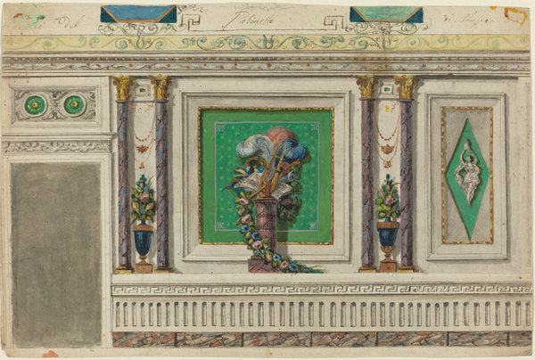 watercolor, gouache, pen and brown ink, and graphite on wove paper by Italian 18th Century (Design for a Wall of a Music Room [recto]), 16X12"(A3)Poster Print