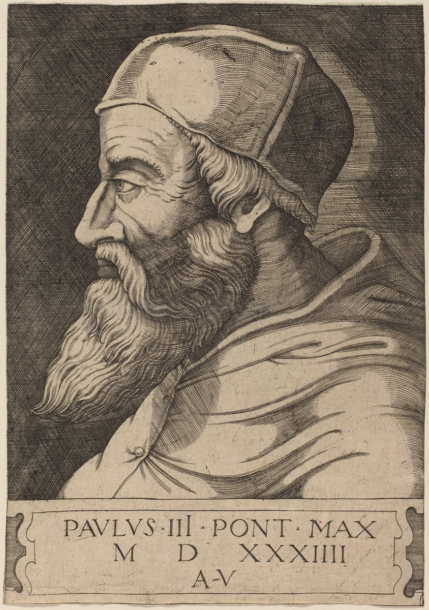 Pope Paul III by Agostino dei Musi (Italian, c. 1490 - 1536 or after), 16X12"(A3)Poster Print