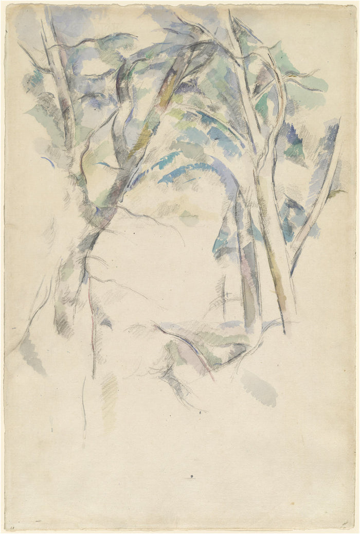 Trees Leaning over Rocks by Paul Cézanne (French, 1839 - 1906), 16X12