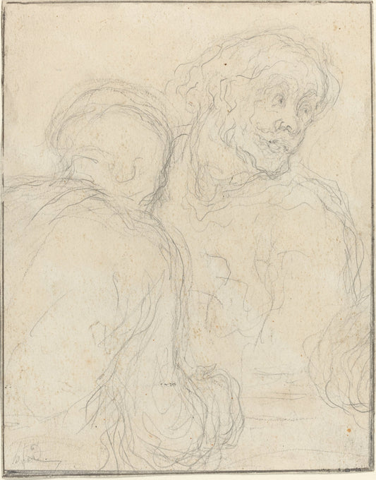 Two Men by Honoré Daumier (French, 1808 - 1879), 16X12"(A3)Poster Print