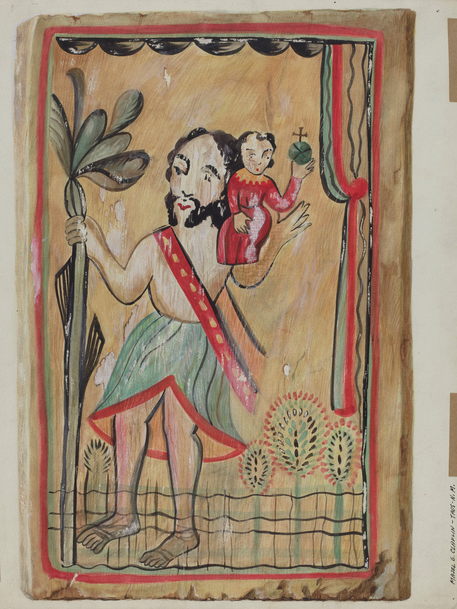 Retablo - San Christopher by Majel G. Claflin (American, active c. 1935), 16X12"(A3)Poster Print