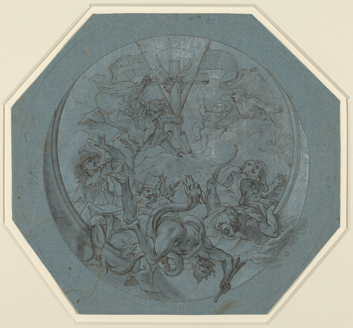 Saint Michael Defeating Heresy and Satan by Johann Georg Bergmüller (German, 1688 - 1762), 16X12"(A3)Poster Print