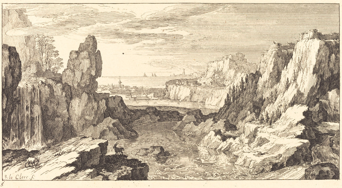 Mountain Landscape by Sébastien Le Clerc I (French, 1637 - 1714), 16X12"(A3)Poster Print