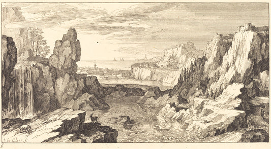 Mountain Landscape by Sébastien Le Clerc I (French, 1637 - 1714), 16X12"(A3)Poster Print