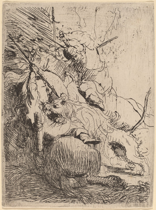 The Small Lion Hunt (with One Lion) by Rembrandt van Rijn (Dutch, 1606 - 1669), 16X12"(A3)Poster Print