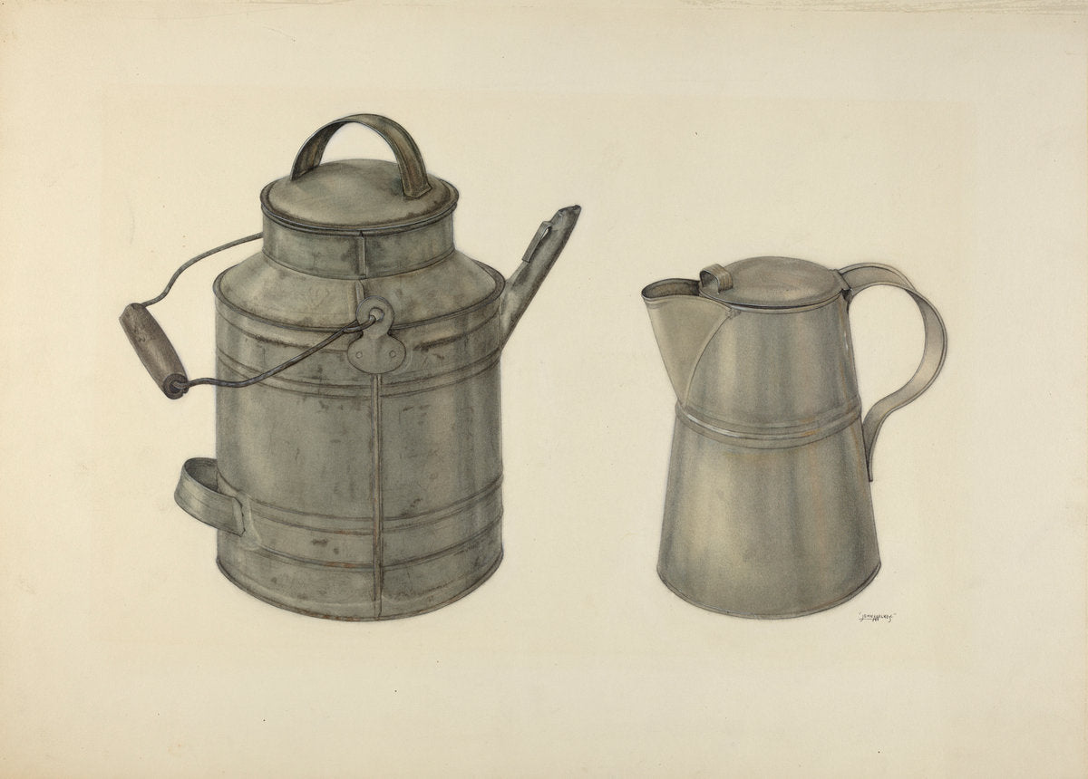 Zoar Tin Coffee Pot and Pail by John Wilkes (American, active c. 1935), 16X12"(A3)Poster Print