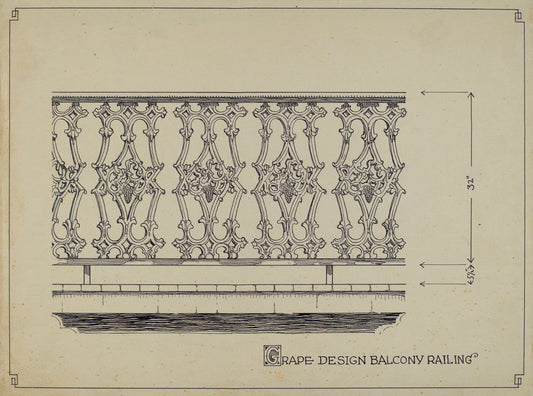 Grape Design Balcony by Thomas Byrne (American, active c. 1935), 16X12"(A3)Poster Print