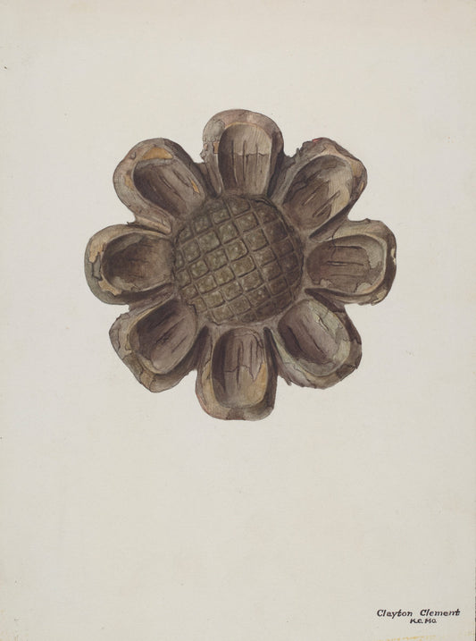 Wood Carving - Flower by Clayton Clements (American, active c. 1935), 16X12"(A3)Poster Print