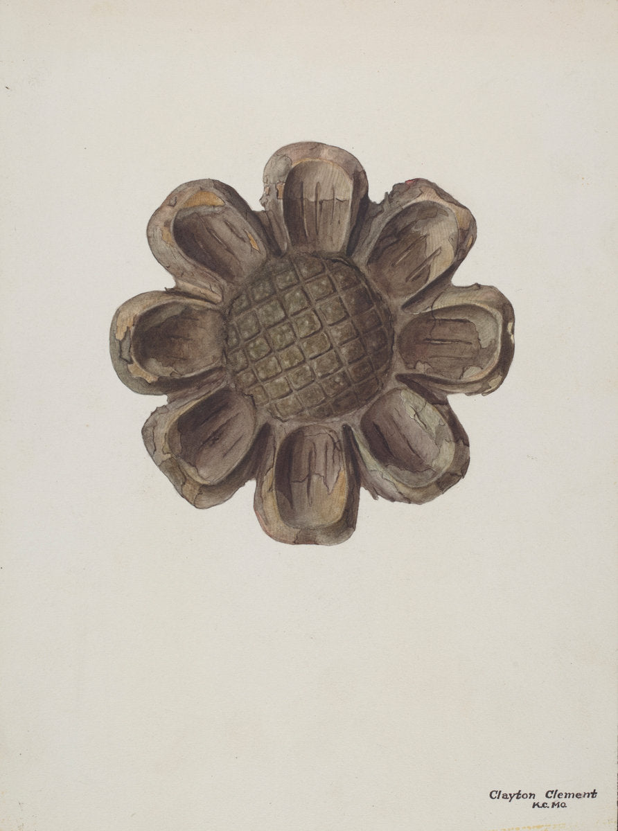 Wood Carving - Flower by Clayton Clements (American, active c. 1935), 16X12"(A3)Poster Print