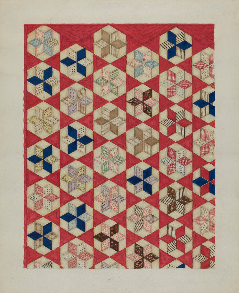 Patchwork Quilt - "Evening Star" by Lon Cronk (American, active c. 1935), 16X12"(A3)Poster Print