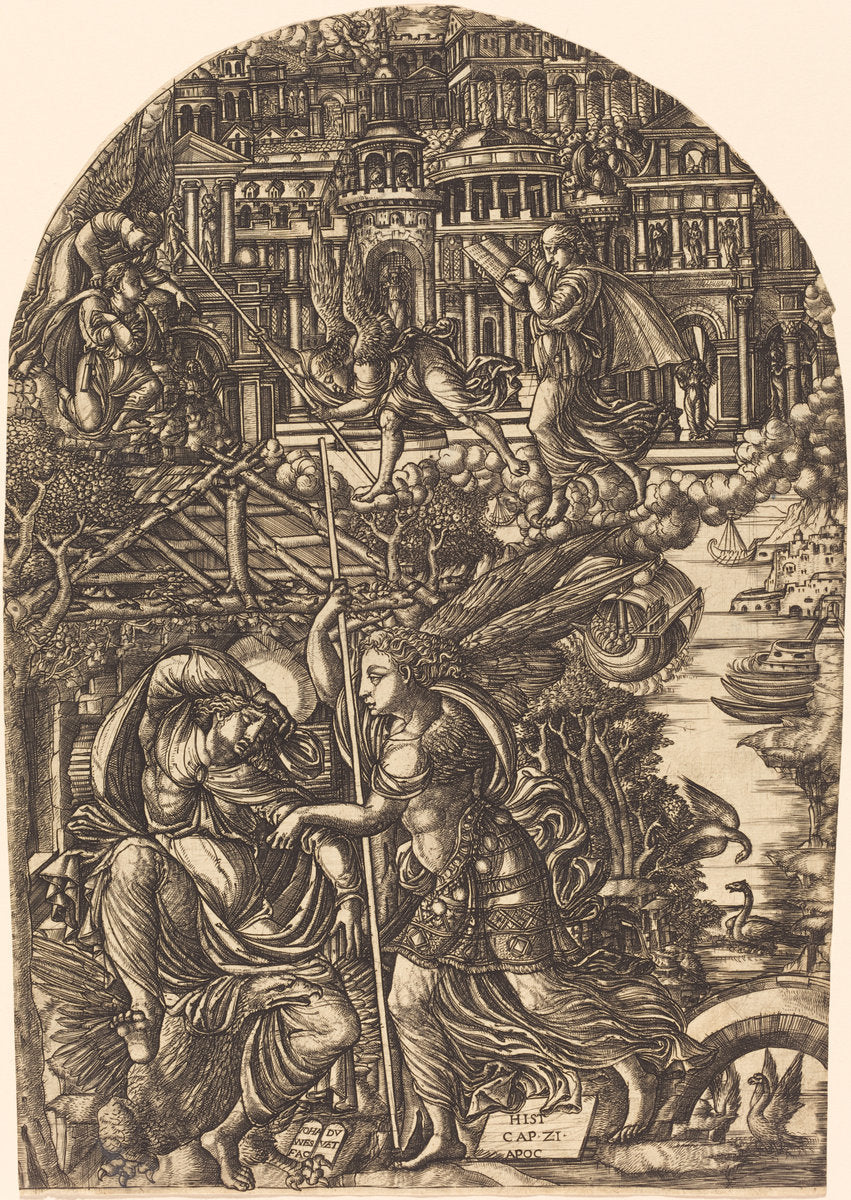 The Angel Shows Saint John the New Jerusalem by Jean Duvet (French, 1485 - c. 1570), 16X12"(A3)Poster Print