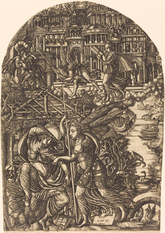 The Angel Shows Saint John the New Jerusalem by Jean Duvet (French, 1485 - c. 1570), 16X12"(A3)Poster Print