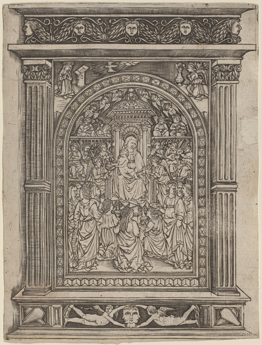 1450/1470 by after Maso Finiguerra (The Virgin and Child Enthroned, with Angels and Saints), 16X12"(A3)Poster Print