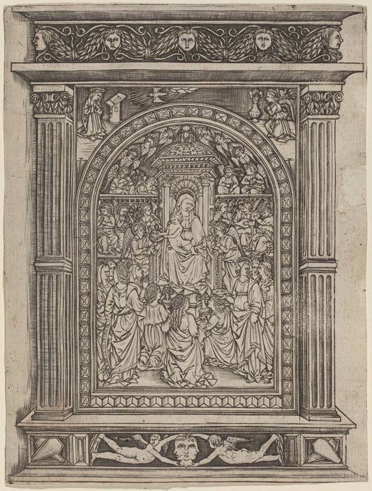 1450/1470 by after Maso Finiguerra (The Virgin and Child Enthroned, with Angels and Saints), 16X12"(A3)Poster Print