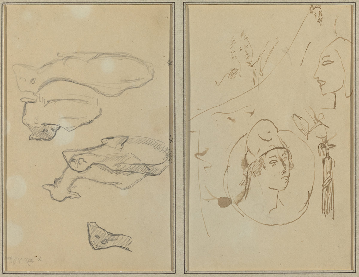Five Sheep; Four Head Studies [verso] by Paul Gauguin (French, 1848 - 1903), 16X12"(A3)Poster Print