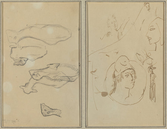 Five Sheep; Four Head Studies [verso] by Paul Gauguin (French, 1848 - 1903), 16X12"(A3)Poster Print