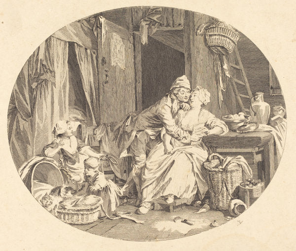 La Félicité villageoise by Nicolas Delaunay after Sigmund Freudenberger (French, 1739 - 1792), 16X12"(A3)Poster Print