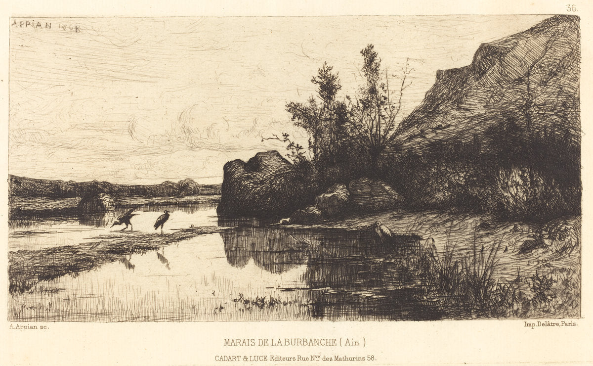 Marais de la Burbanche by Adolphe Appian (French, 1818 - 1898), 16X12"(A3)Poster Print