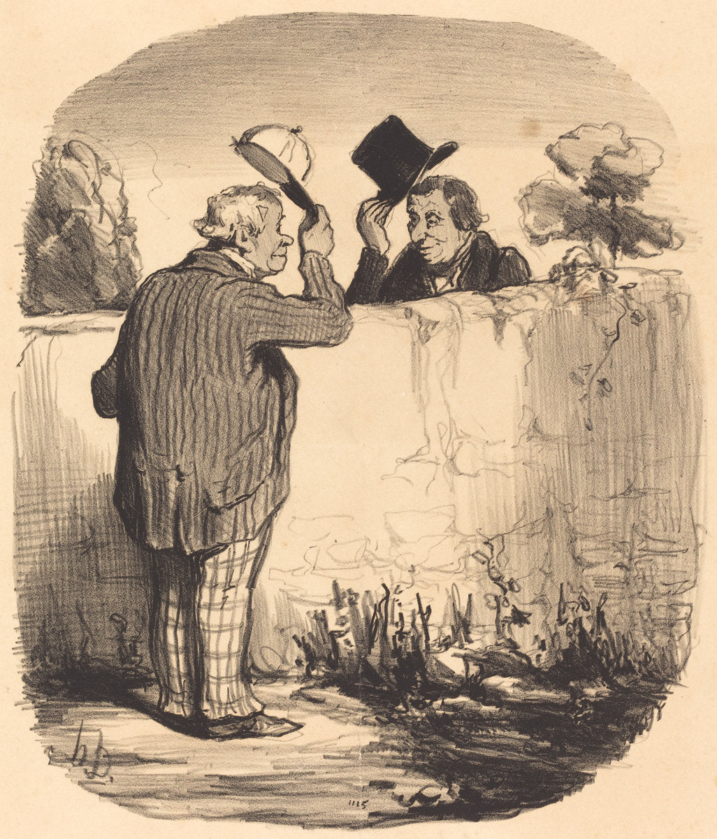 Deux bons voisins by Honoré Daumier (French, 1808 - 1879), 16X12"(A3)Poster Print