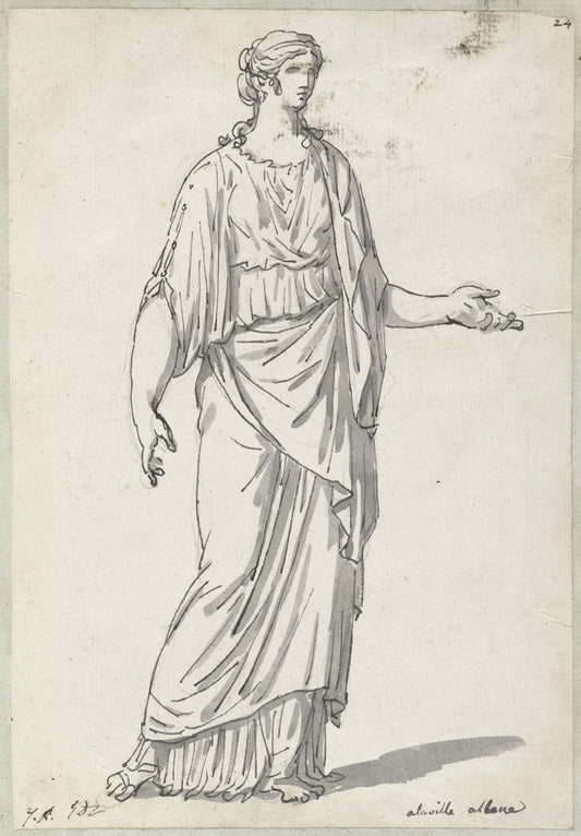 Classical Sculpture of a Woman with an Outstretched Arm by Jacques-Louis David (French, 1748 - 1825), 16X12"(A3)Poster Print