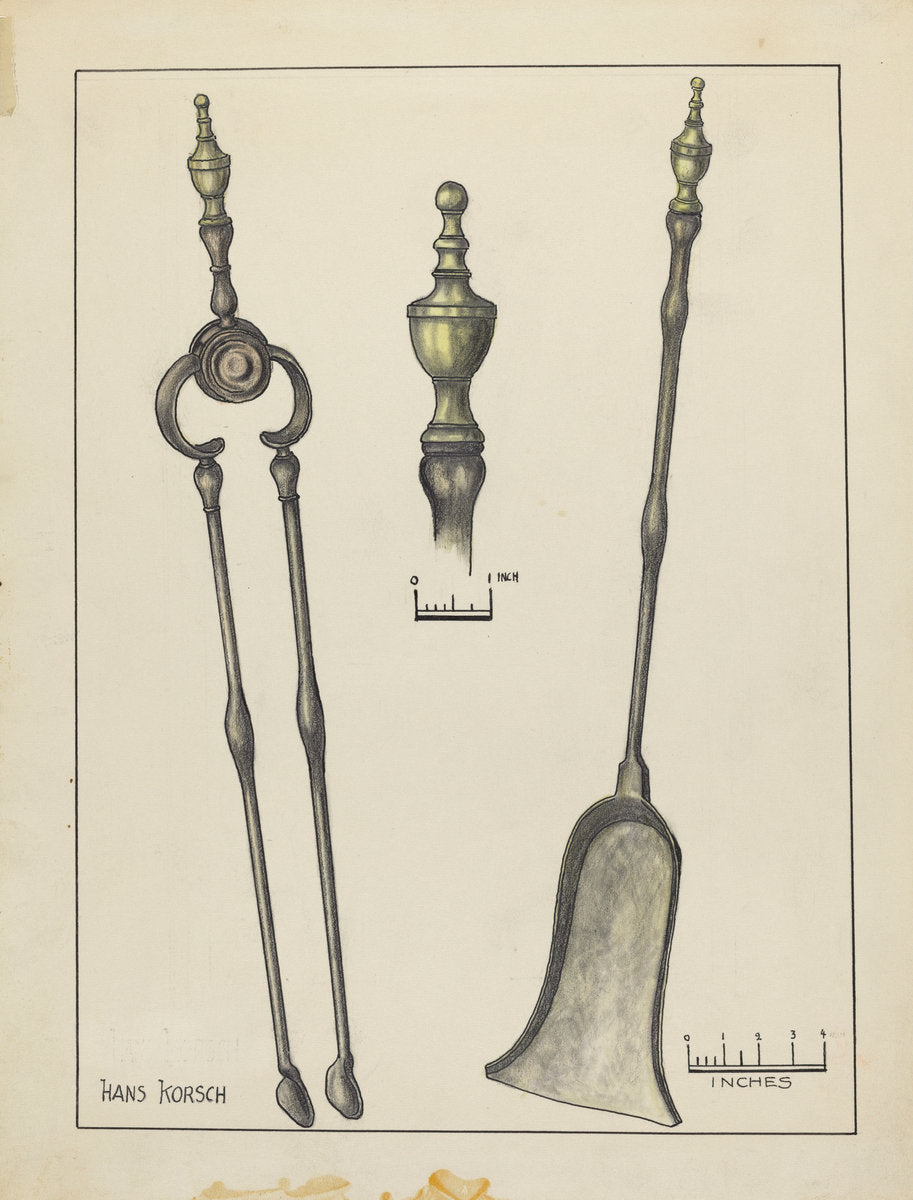 Tongs and Shovel by Hans Korsch (American, active c. 1935), 16X12"(A3)Poster Print