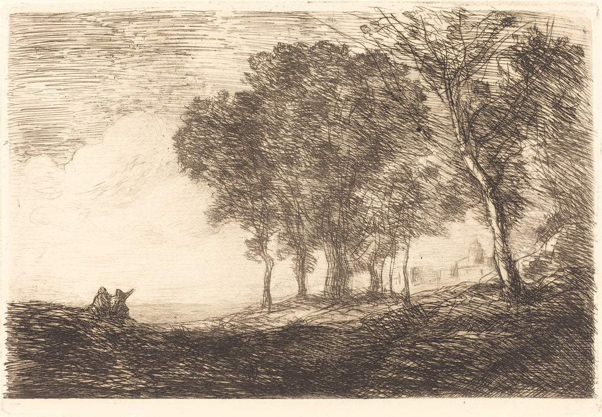 Italian Landscape by Jean-Baptiste-Camille Corot (French, 1796 - 1875), 16X12"(A3)Poster Print