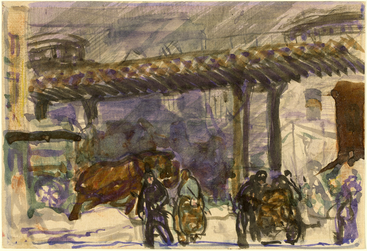 A Winter Day - Under the Elevated near Brooklyn Bridge by George Bellows (American, 1882 - 1925), 16X12"(A3)Poster Print