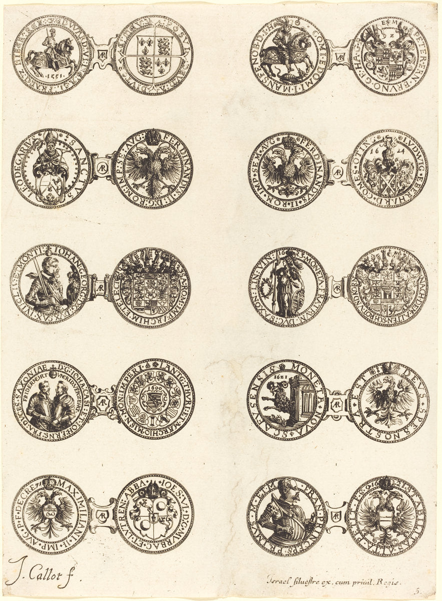 Coins [plate 5] by Jacques Callot (French, 1592 - 1635), 16X12"(A3)Poster Print