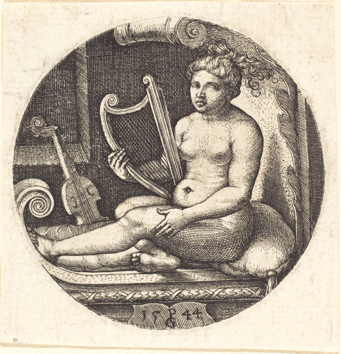 Woman with a Harp by Georg Pencz (German, c. 1500 - 1550), 16X12"(A3)Poster Print