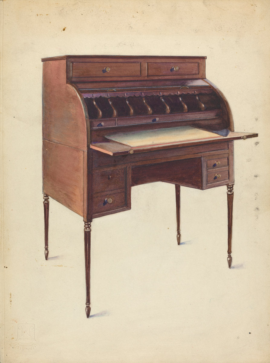 Roll-Top Desk by George Loughridge (American, active c. 1935), 16X12"(A3)Poster Print