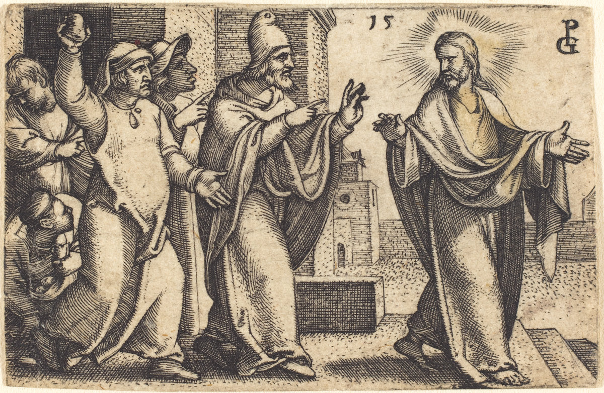 The Pharisees Wish to Stone Christ by Georg Pencz (German, c. 1500 - 1550), 16X12"(A3)Poster Print