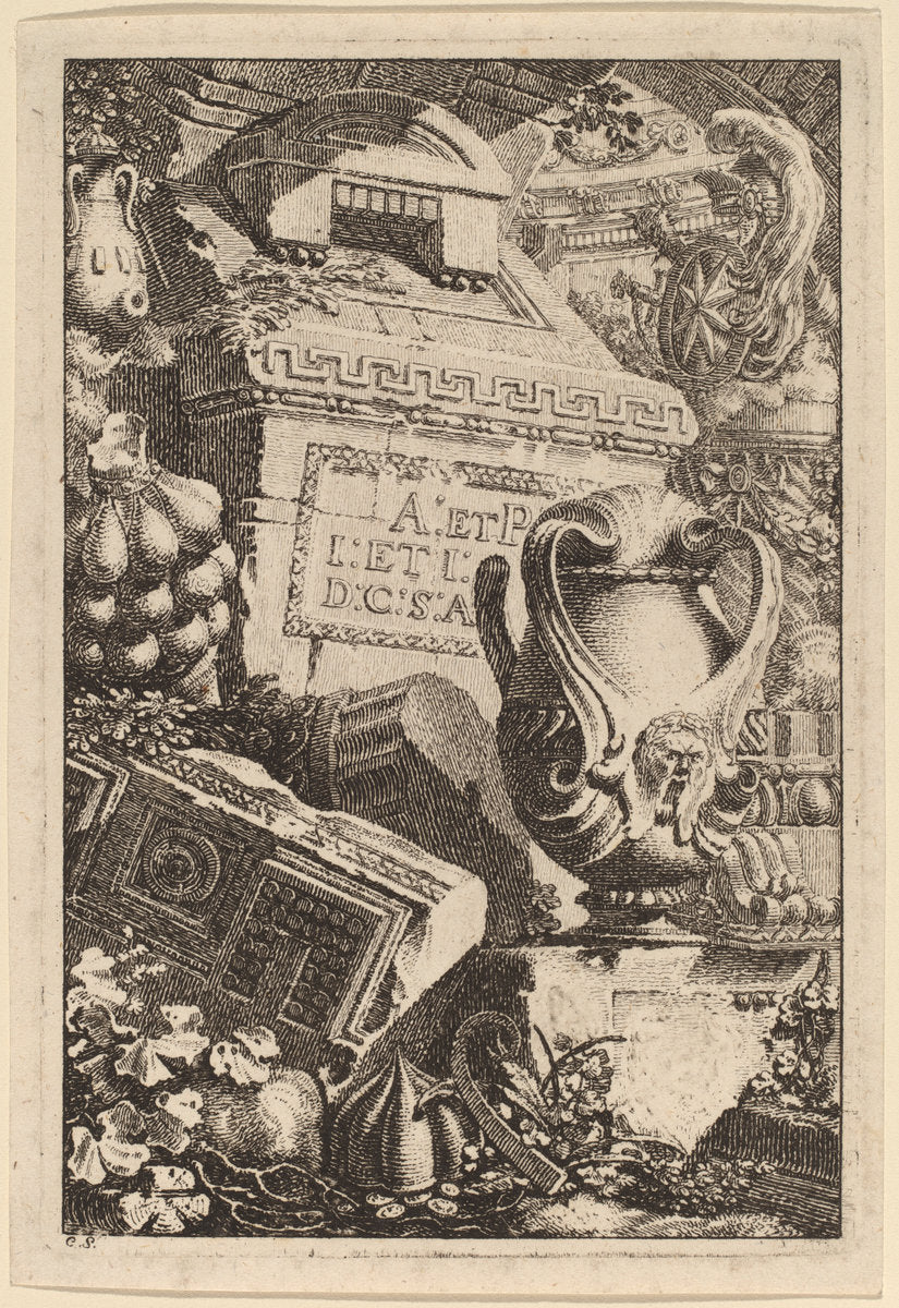 Fantasy of an Antique Tomb with Fragments of Architecture and Sculpture by Carl Schütz (Austrian, 1745 - 1800), 16X12"(A3)Poster Print