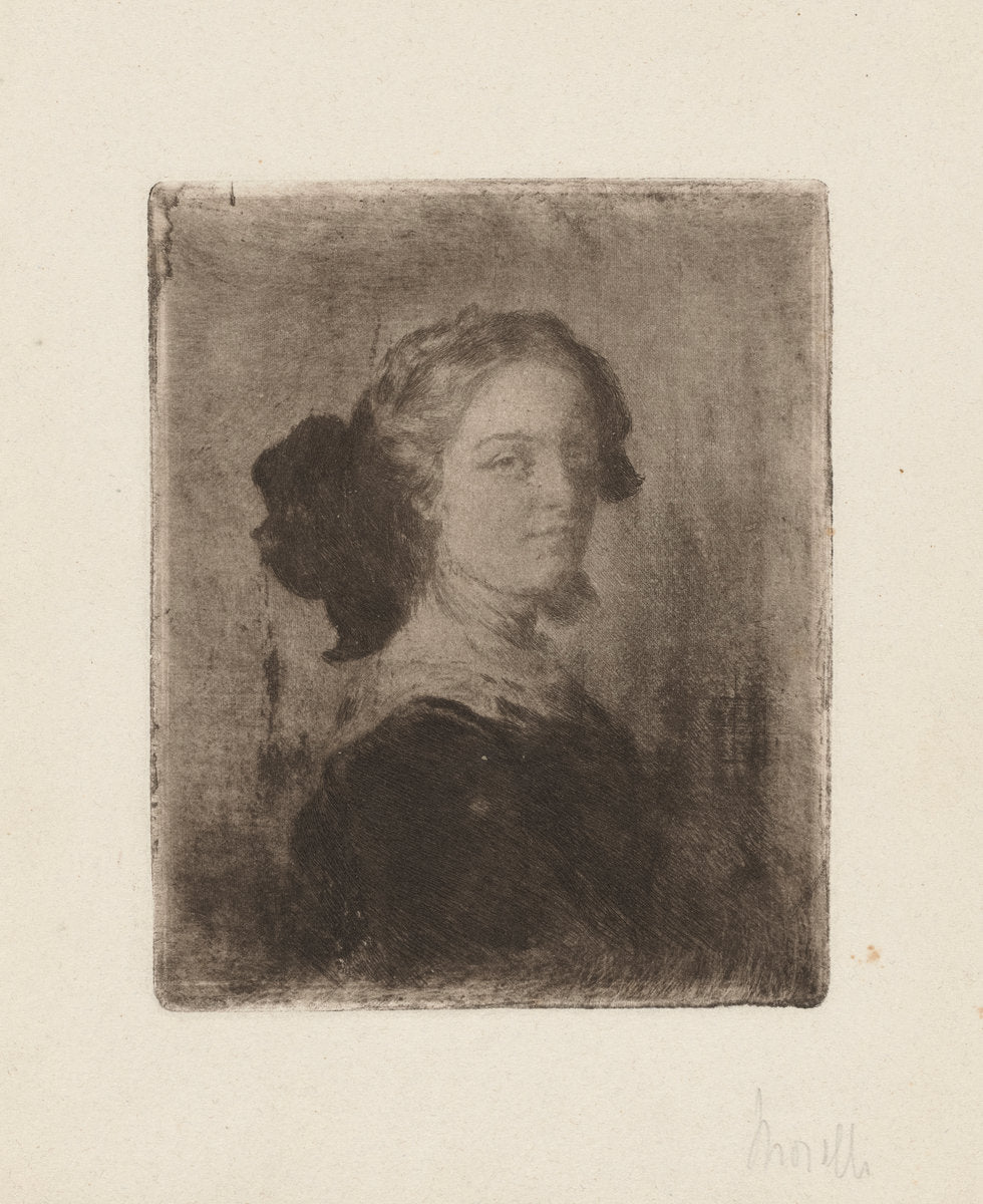 A Young Woman with a Bow in Her Hair by Domenico Morelli (Neapolitan, 1823 - 1901), 16X12"(A3)Poster Print