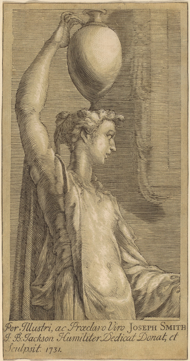 Woman Standing Holding a Jar on the Head by John Baptist Jackson, after Parmigianino (English, 1701 - c. 1780), 16X12"(A3)Poster Print