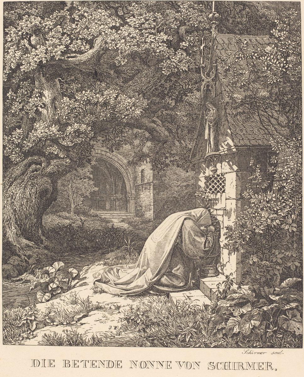 Die betende nonne (The Praying Nun) by Johann Wilhelm Schirmer (German, 1807 - 1863), 16X12"(A3)Poster Print